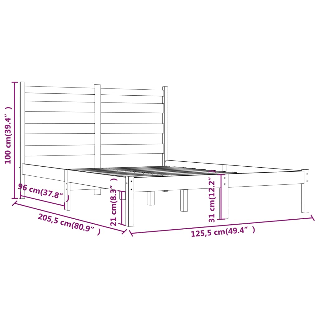 3103646 vidaXL Bed Frame without Mattress Honey Brown Solid Wood 120x200 cm (810015+818413)