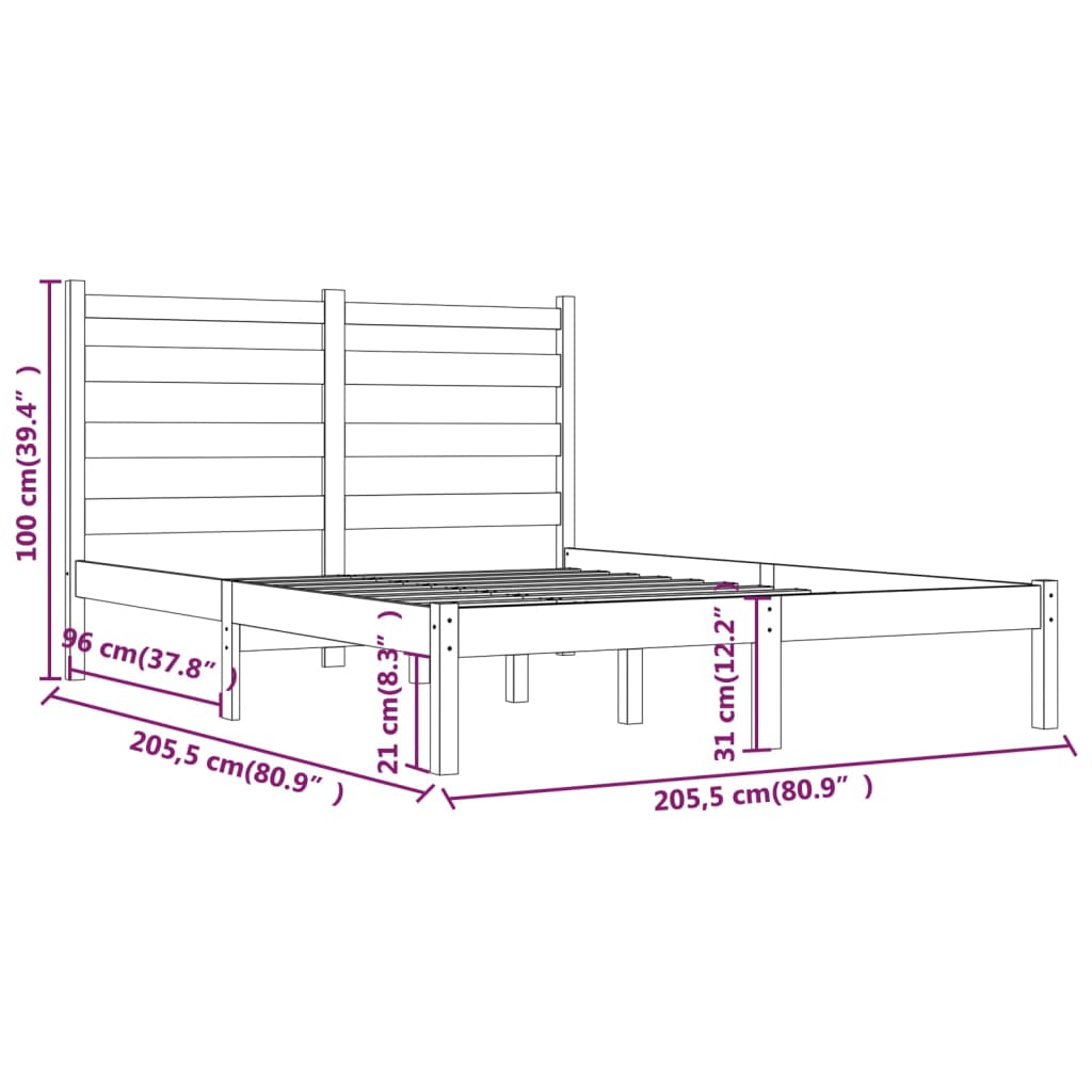 3103669 vidaXL Bed Frame without Mattress White Solid Wood 200x200 cm (810038+818441)