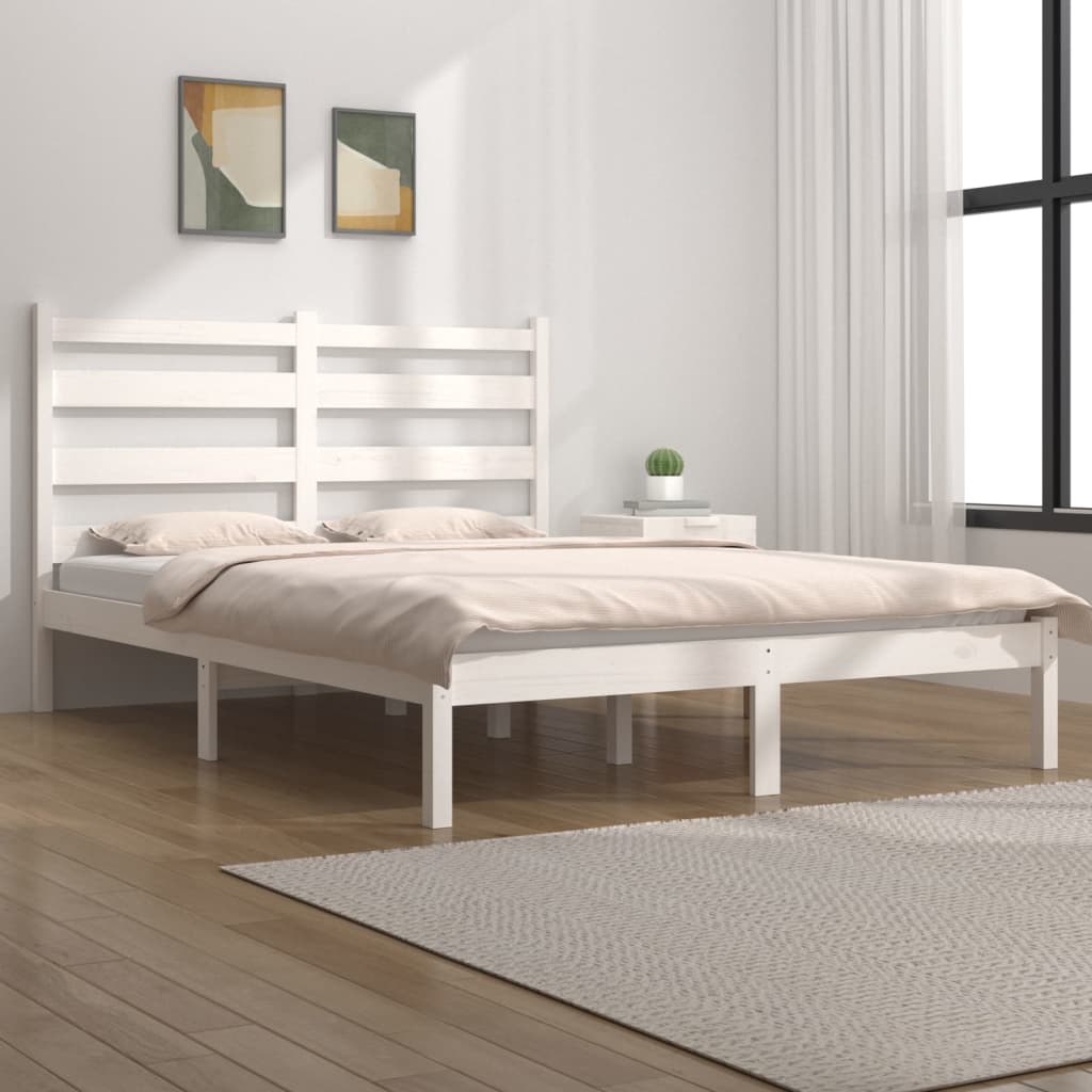 3103669 vidaXL Bed Frame without Mattress White Solid Wood 200x200 cm (810038+818441)