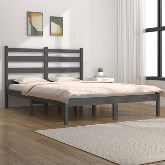 3103670 vidaXL Bed Frame without Mattress Grey Solid Wood 200x200 cm (810039+818442)