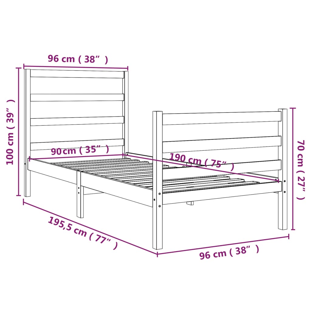 vidaXL Bed Frame without Mattress Solid Wood Single