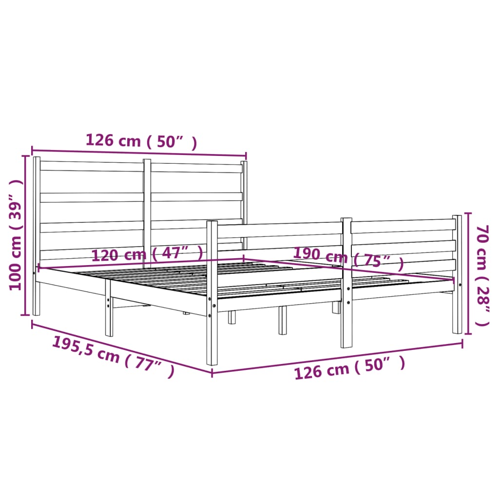 vidaXL Bed Frame without Mattress Honey Brown Solid Wood Small Double