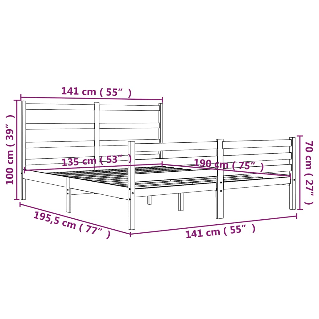 vidaXL Bed Frame without Mattress Solid Wood Double