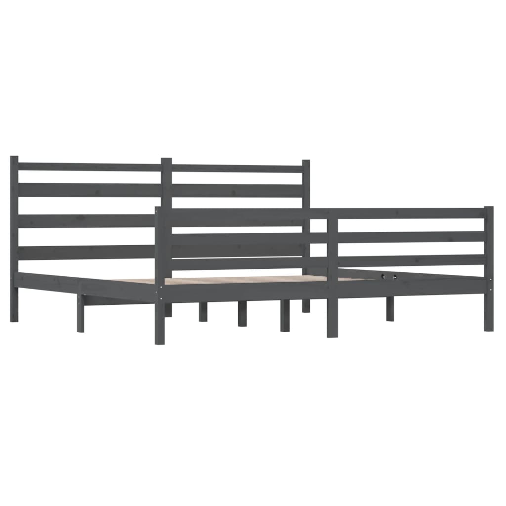 Bed Frame | Grey | Solid pine wood | 200x200 cm |  Durable  | Bed Frame