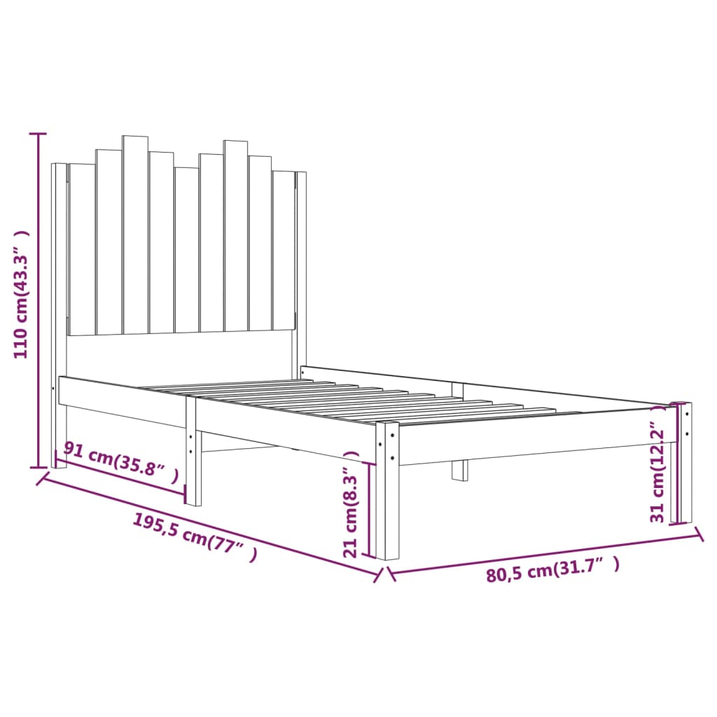 vidaXL Bed Frame without Mattress Solid Wood Small Single