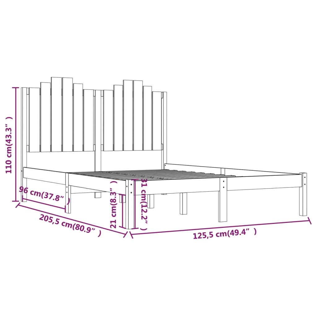 3103775 vidaXL Bed Frame without Mattress Grey Solid Wood 120x200 cm (810014+818462)