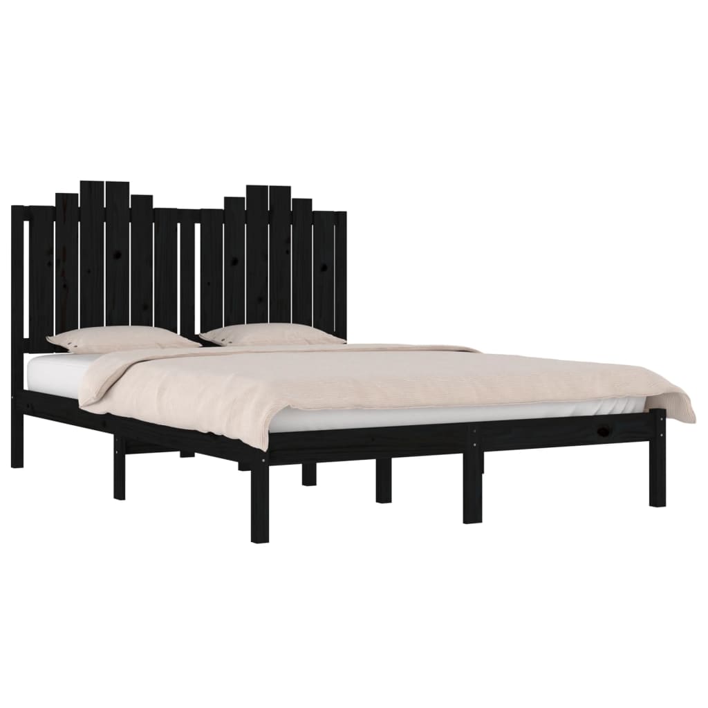 3103782 vidaXL Bed Frame without Mattress Black Solid Wood 140x200 cm (810021+818474)