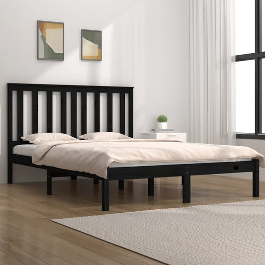 3103827 vidaXL Bed Frame without Mattress Black Solid Wood 140x190 cm (810001+818524)