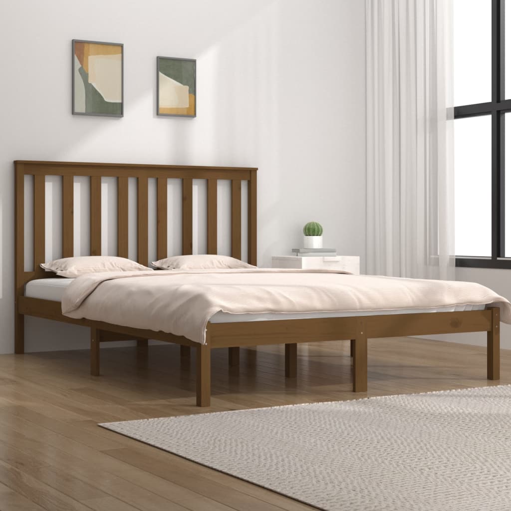 3103866 vidaXL Bed Frame without Mattress Honey Brown Solid Wood 200x200 cm (810040+818543)