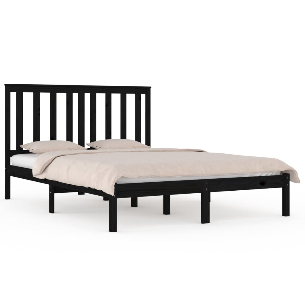 Bed Frame | Black | Solid pine wood | 200x200 cm | Durable | Bed Frame