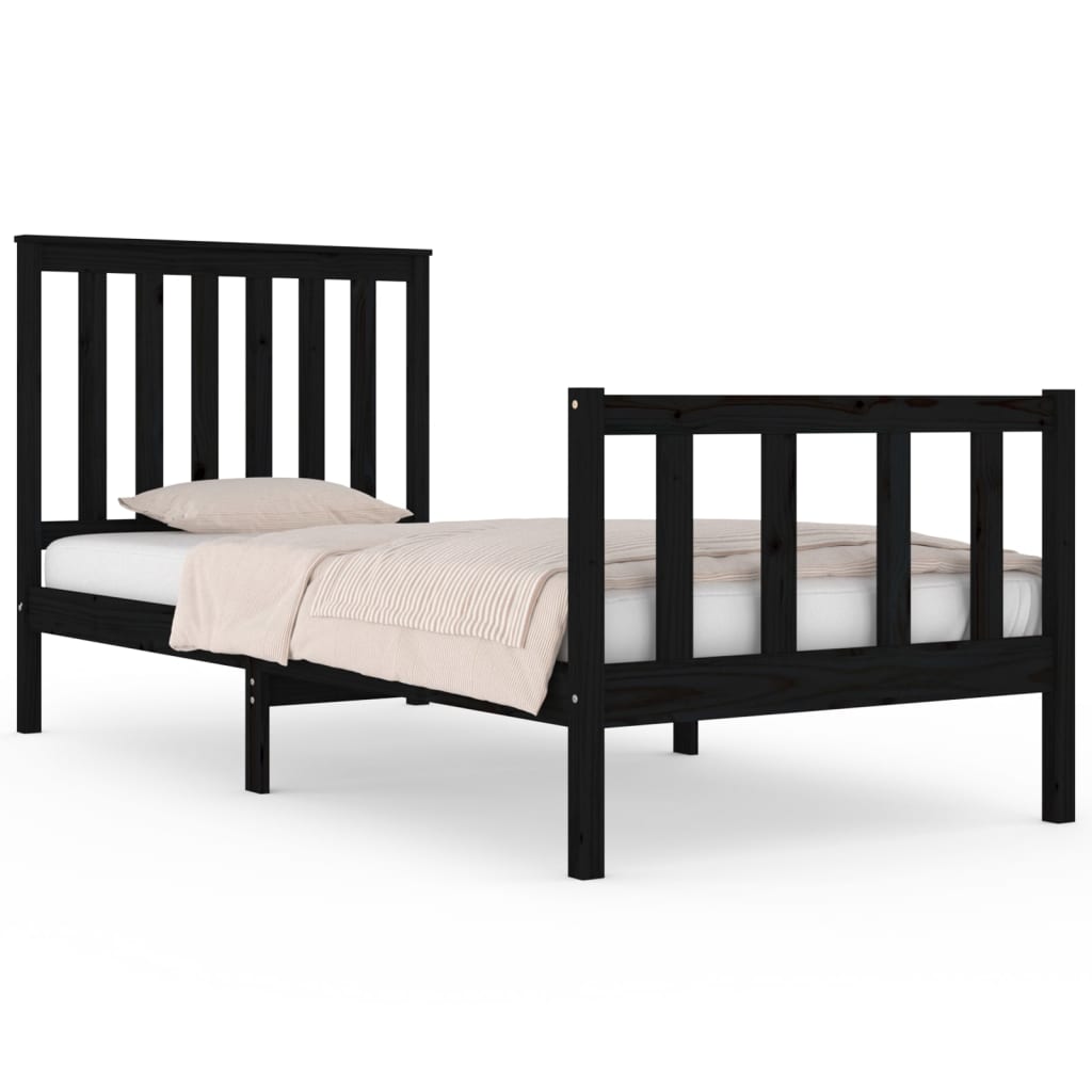 vidaXL Bed Frame without Mattress Black Solid Wood Small Single