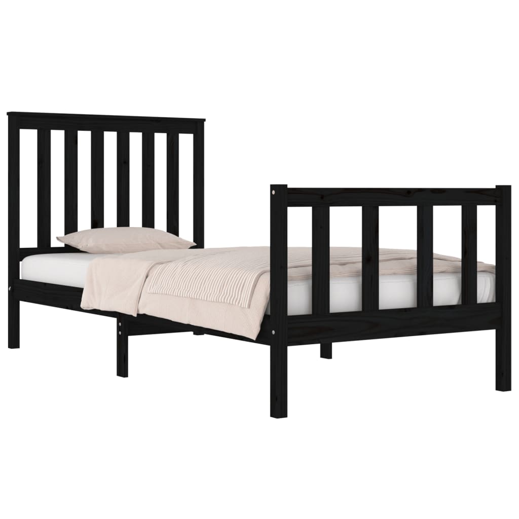 vidaXL Bed Frame without Mattress Black Solid Wood Small Single