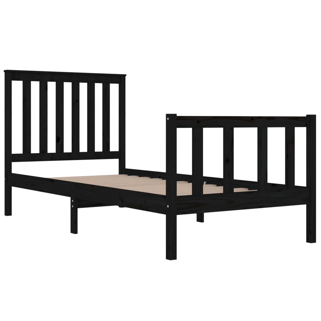 vidaXL Bed Frame without Mattress Black Solid Wood Small Single