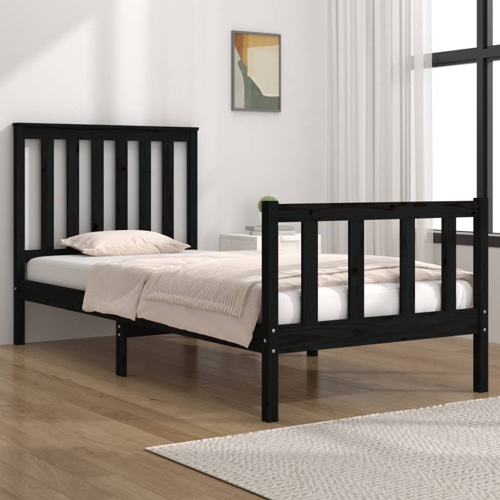 vidaXL Bed Frame without Mattress Black Solid Wood Small Single