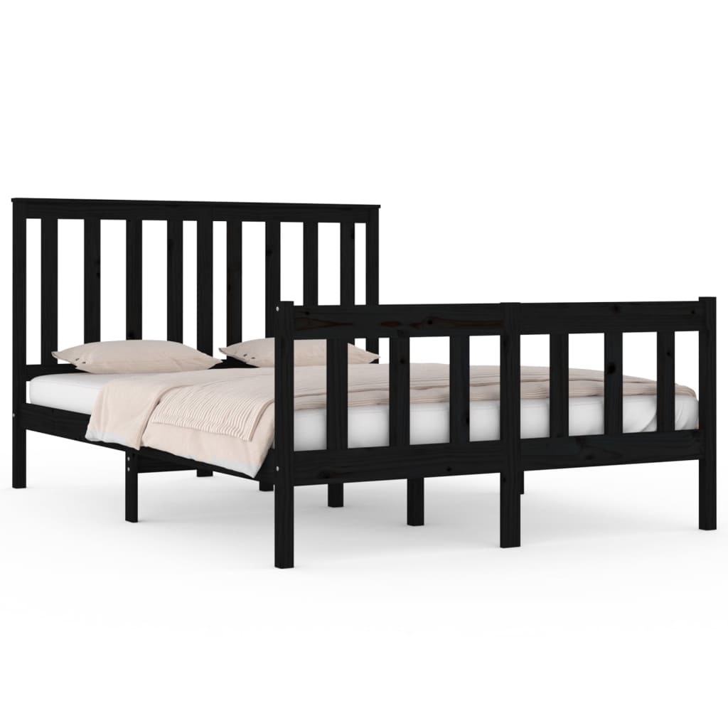 vidaXL Bed Frame without Mattress Black Solid Wood Small Double