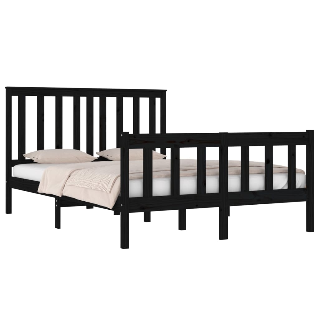 vidaXL Bed Frame without Mattress Black Solid Wood Small Double