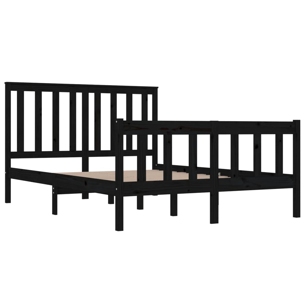 vidaXL Bed Frame without Mattress Black Solid Wood Small Double