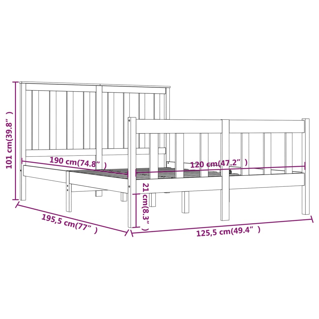 vidaXL Bed Frame without Mattress Black Solid Wood Small Double