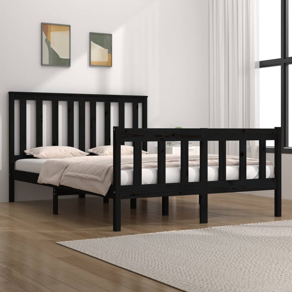 vidaXL Bed Frame without Mattress Black Solid Wood Small Double