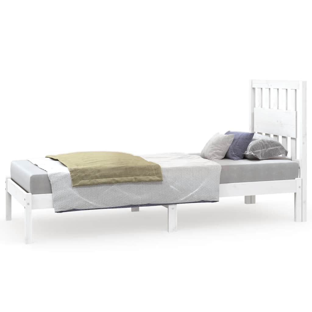 Bed Frame without Mattress White Solid Wood Small Single