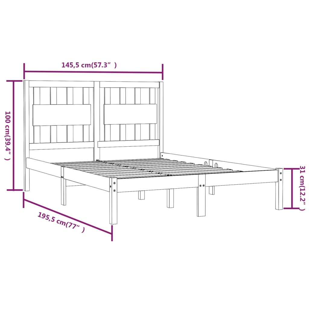 3103913 vidaXL Bed Frame without Mattress Solid Wood 140x190 cm (809997+818570)