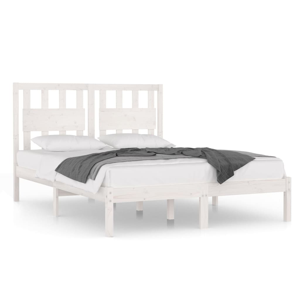 3103914 vidaXL Bed Frame without Mattress White Solid Wood 140x190 cm (809998+818571)