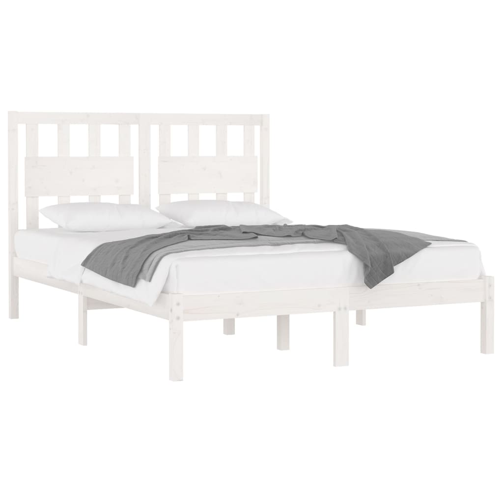 3103914 vidaXL Bed Frame without Mattress White Solid Wood 140x190 cm (809998+818571)