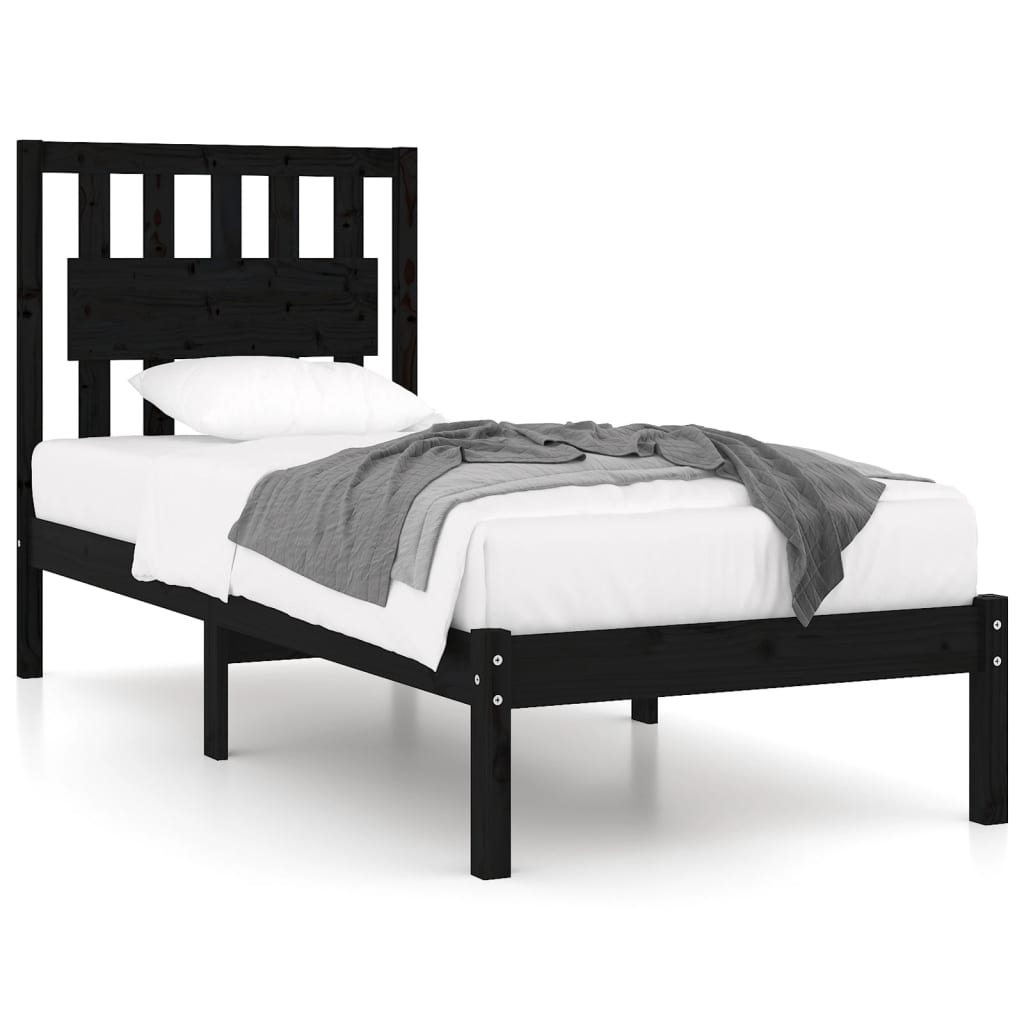 3103927 vidaXL Bed Frame without Mattress Black Solid Wood 100x200 cm (810011+818559)