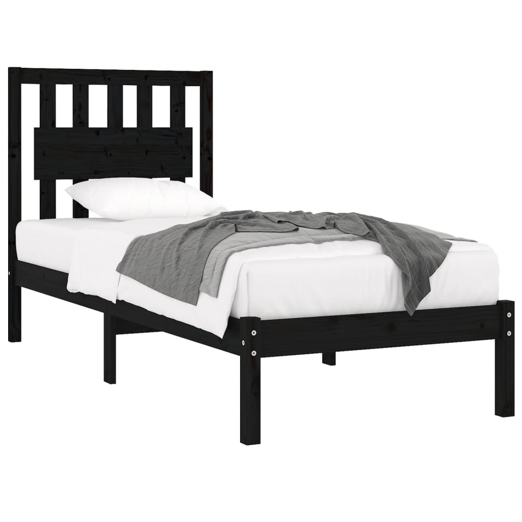 3103927 vidaXL Bed Frame without Mattress Black Solid Wood 100x200 cm (810011+818559)