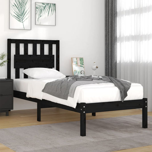 3103927 vidaXL Bed Frame without Mattress Black Solid Wood 100x200 cm (810011+818559)