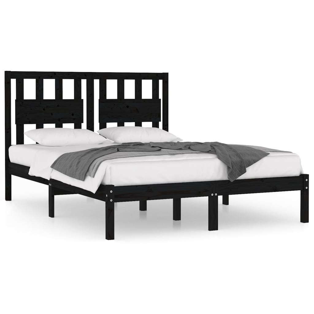 3103937 vidaXL Bed Frame without Mattress Black Solid Wood 140x200 cm (810021+818574)