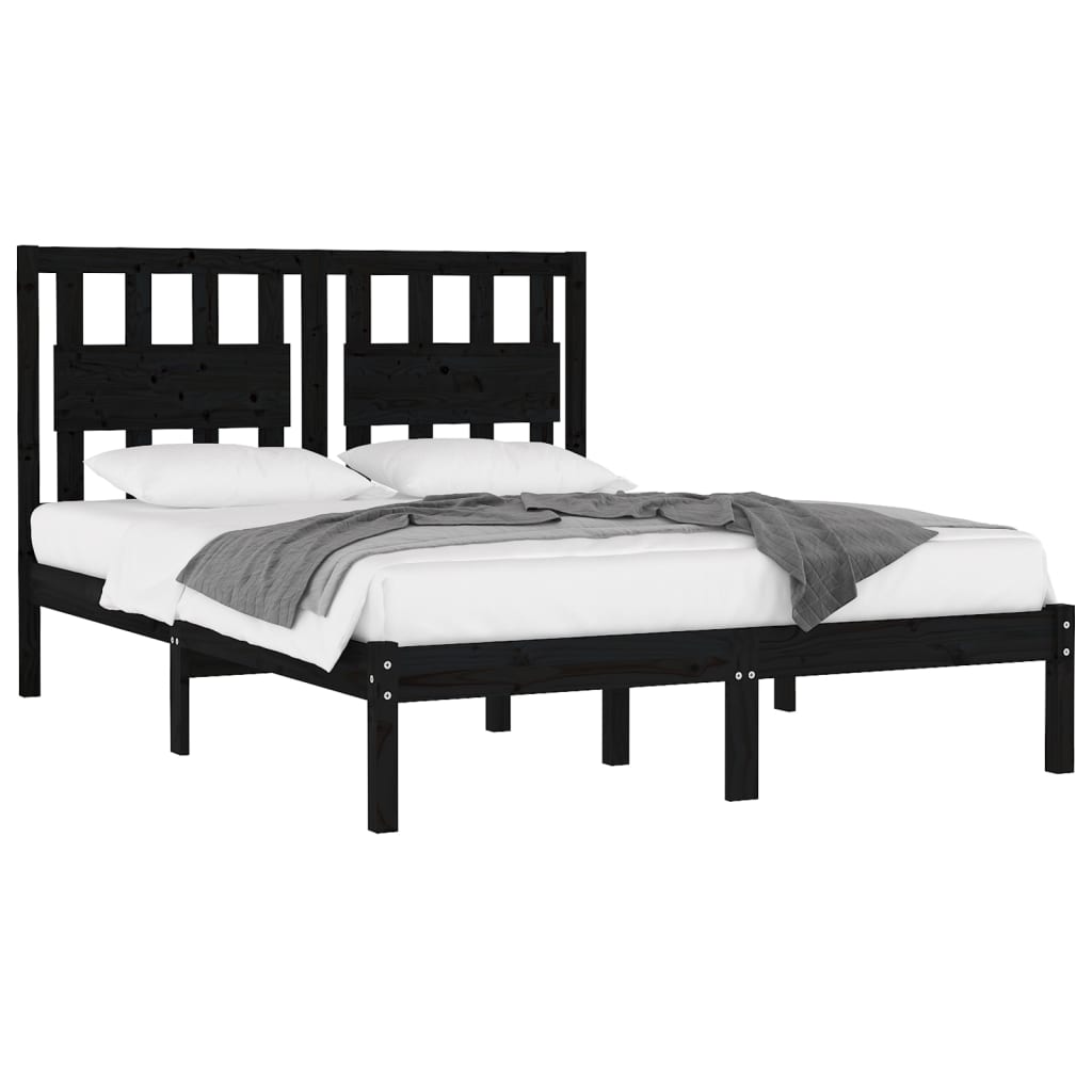 3103937 vidaXL Bed Frame without Mattress Black Solid Wood 140x200 cm (810021+818574)