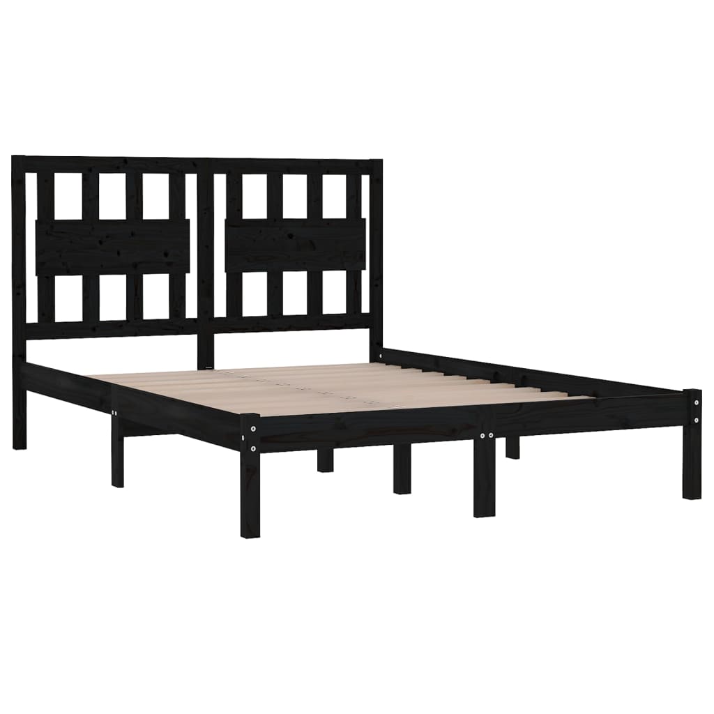 3103937 vidaXL Bed Frame without Mattress Black Solid Wood 140x200 cm (810021+818574)