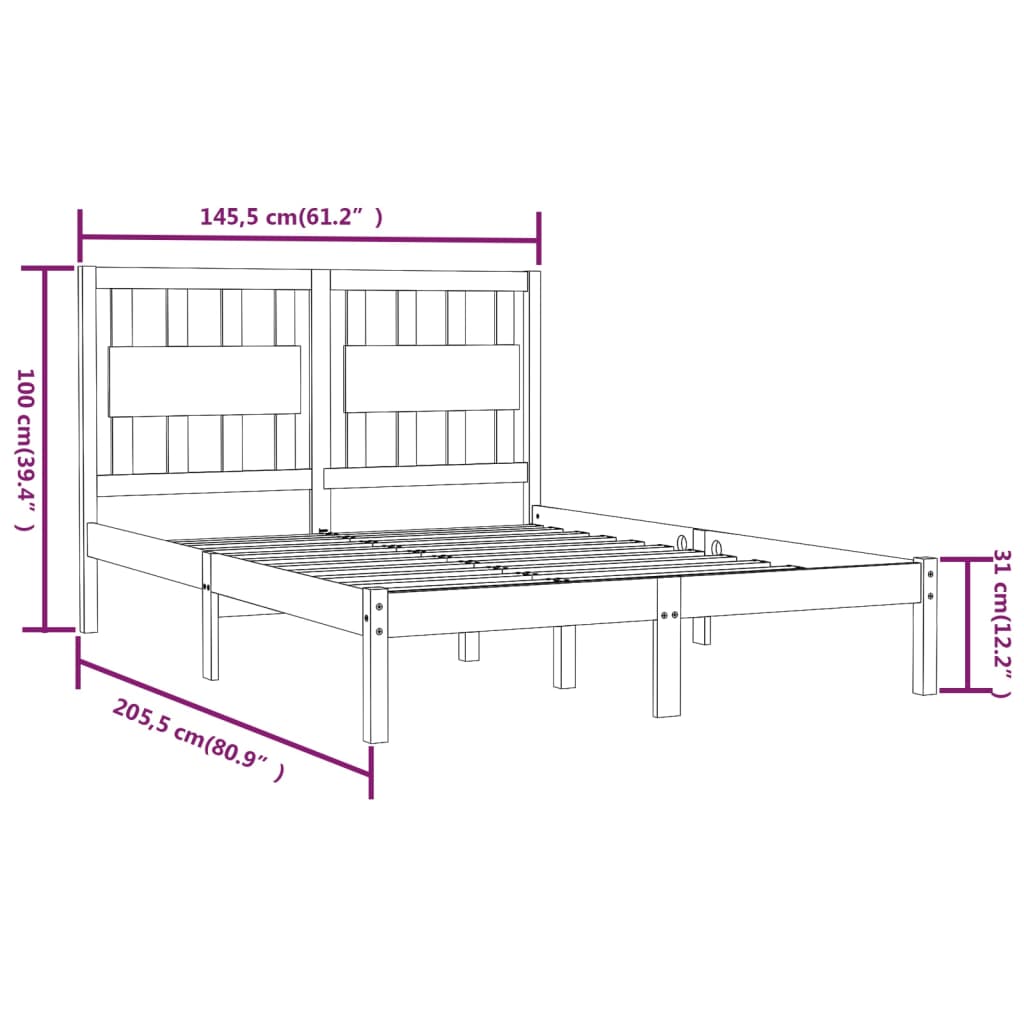 3103937 vidaXL Bed Frame without Mattress Black Solid Wood 140x200 cm (810021+818574)