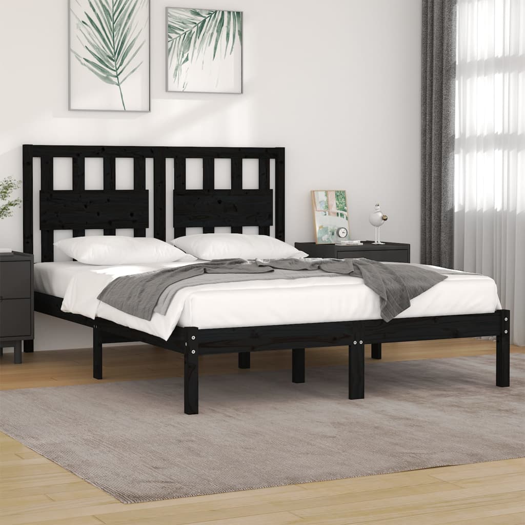 3103937 vidaXL Bed Frame without Mattress Black Solid Wood 140x200 cm (810021+818574)