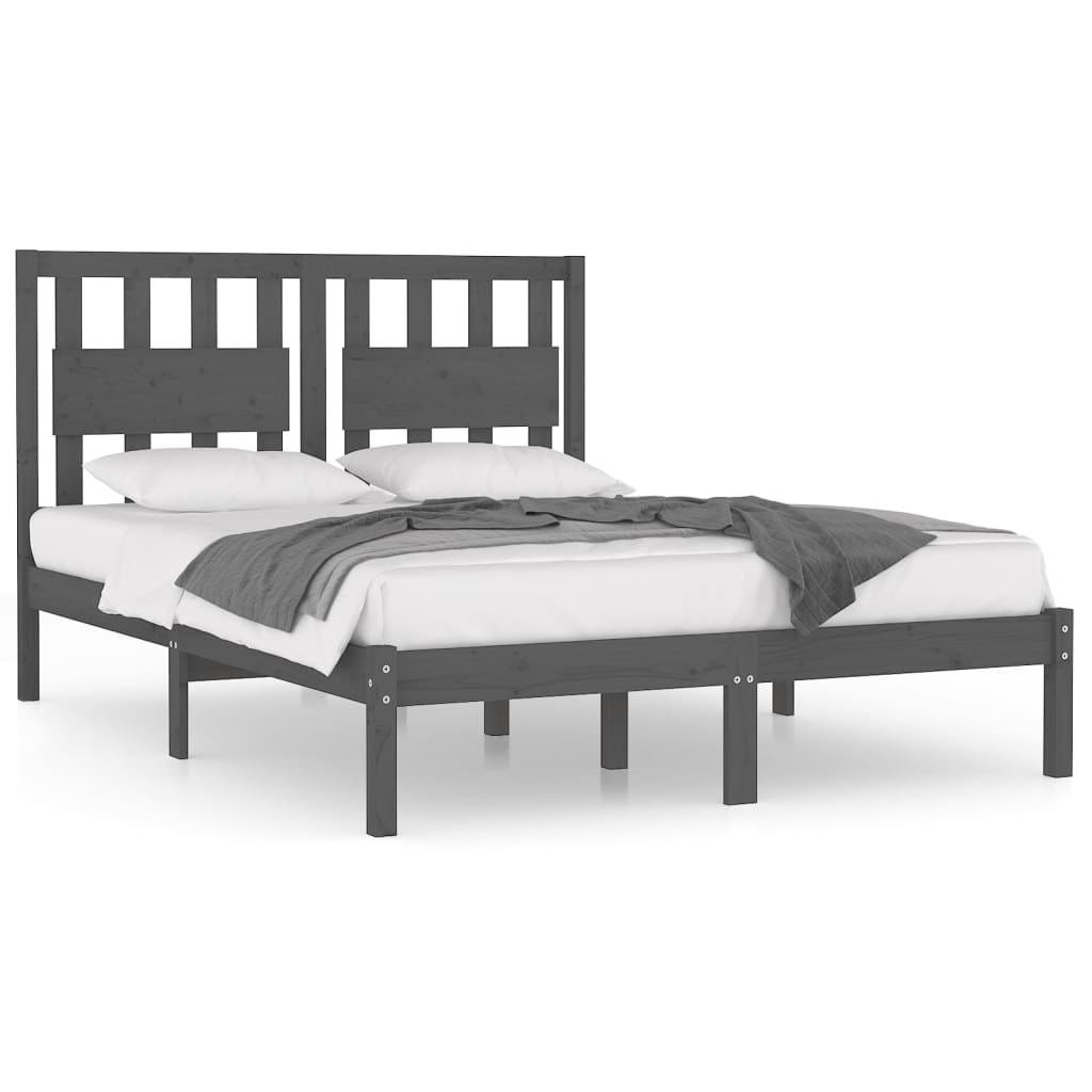 3103945 vidaXL Bed Frame without Mattress Grey Solid Wood Pine 160x200 cm (810029+818582)