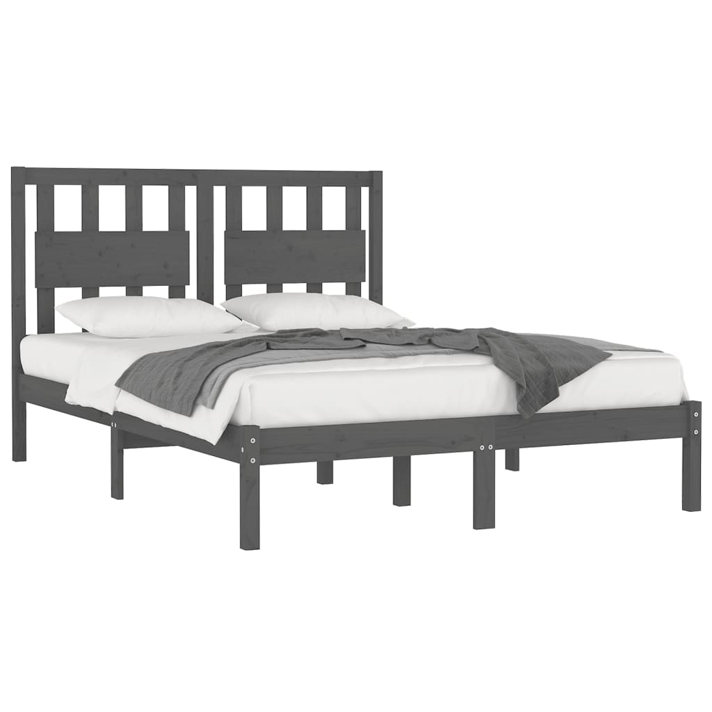 3103945 vidaXL Bed Frame without Mattress Grey Solid Wood Pine 160x200 cm (810029+818582)