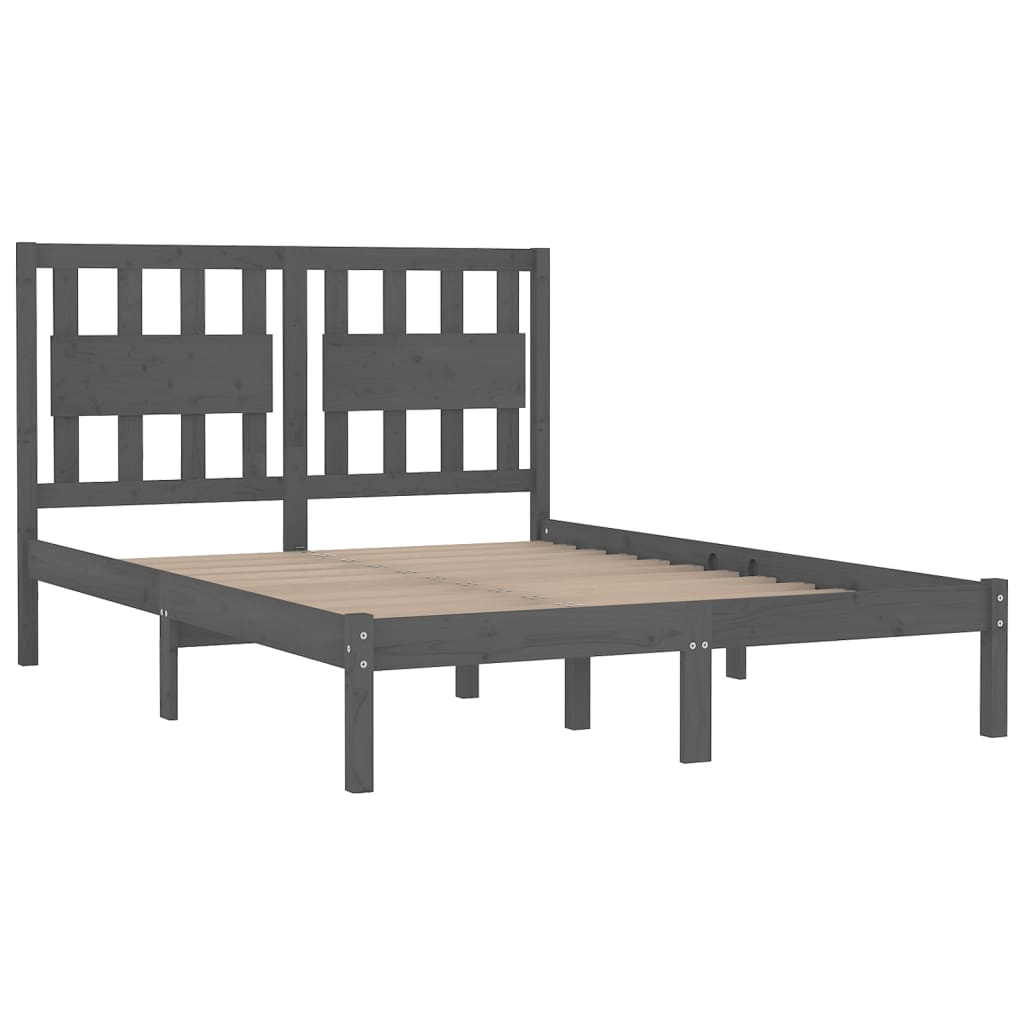 3103945 vidaXL Bed Frame without Mattress Grey Solid Wood Pine 160x200 cm (810029+818582)