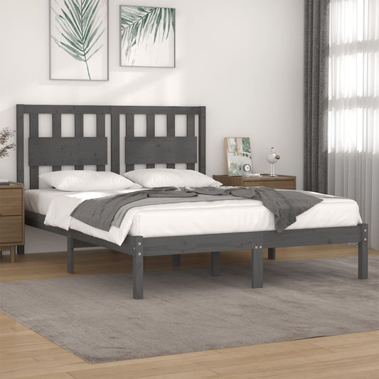 3103945 vidaXL Bed Frame without Mattress Grey Solid Wood Pine 160x200 cm (810029+818582)