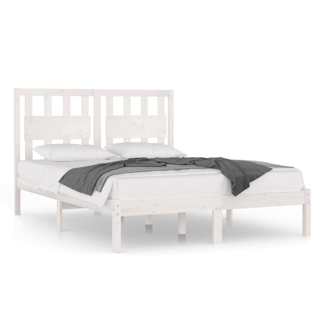 Bed Frame without Mattress White Solid Wood Super King