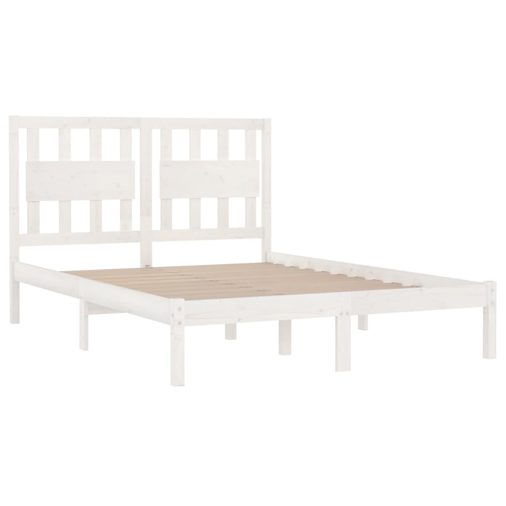 Bed Frame without Mattress White Solid Wood Super King
