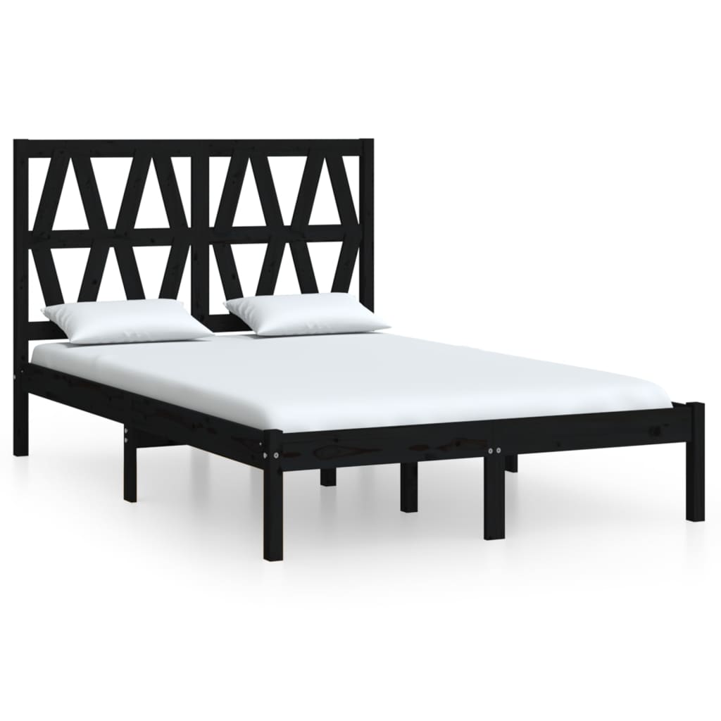 vidaXL Bed Frame without Mattress Black Solid Wood Small Double