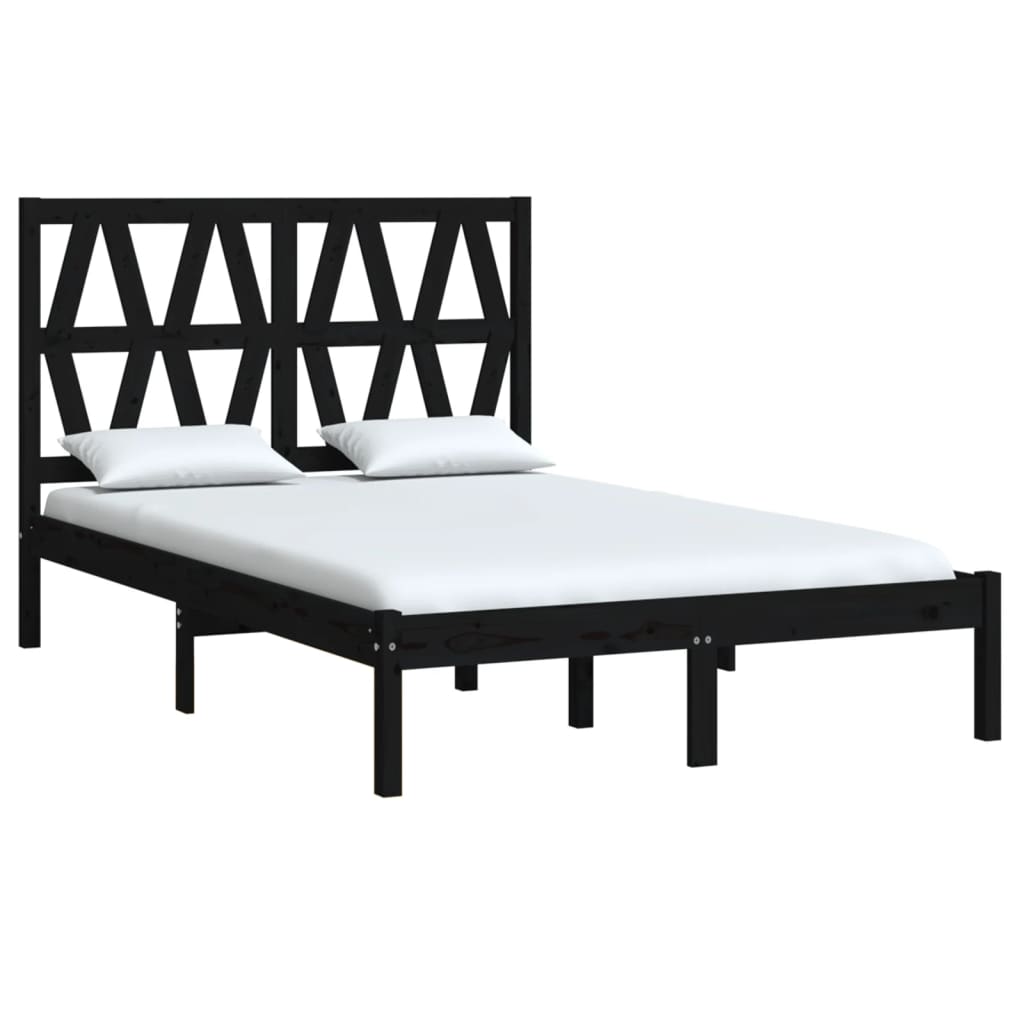 vidaXL Bed Frame without Mattress Black Solid Wood Small Double