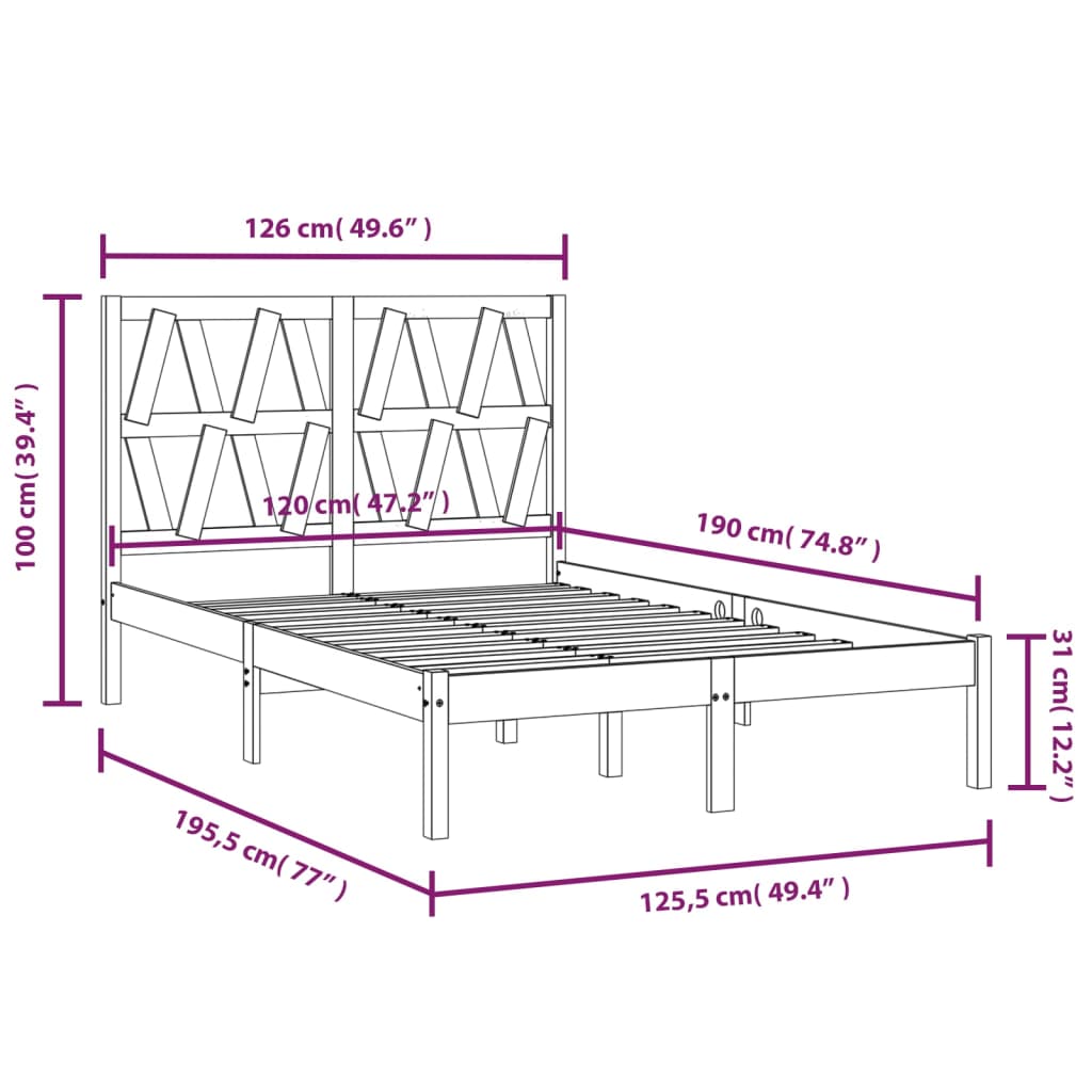 vidaXL Bed Frame without Mattress Black Solid Wood Small Double