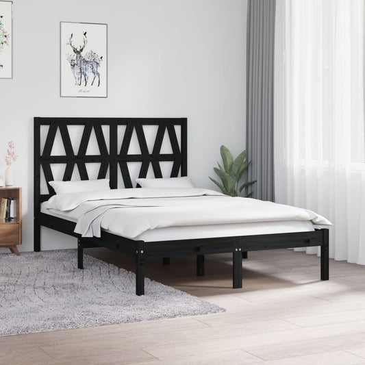 vidaXL Bed Frame without Mattress Black Solid Wood Small Double