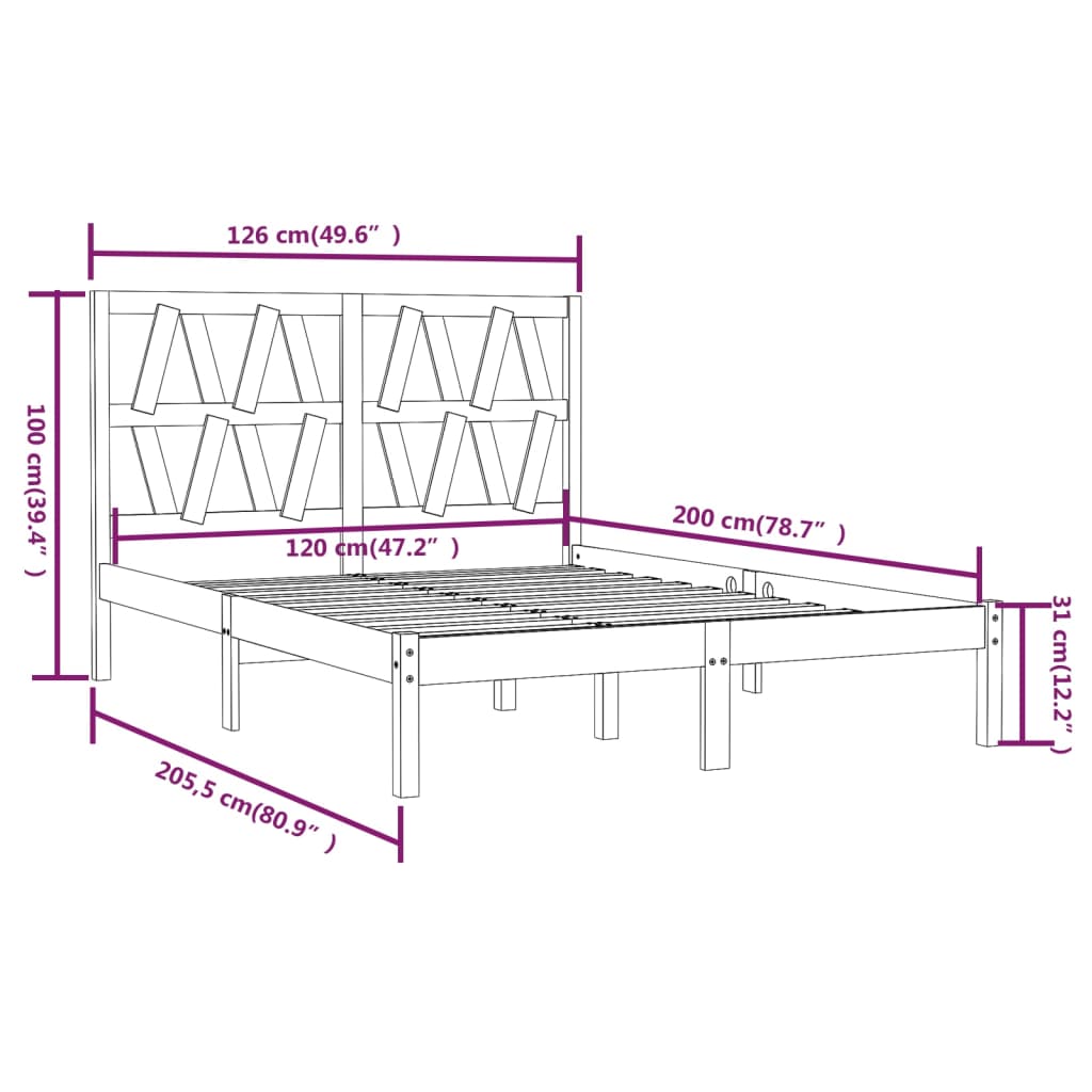 3103994 vidaXL Bed Frame without Mattress White Solid Wood 120x200 cm (810013+818611)