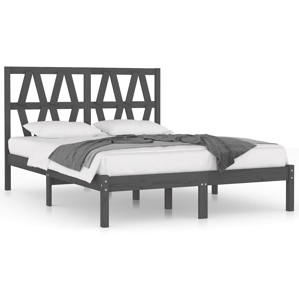 3103995 vidaXL Bed Frame without Mattress Grey Solid Wood 120x200 cm (810014+818612)