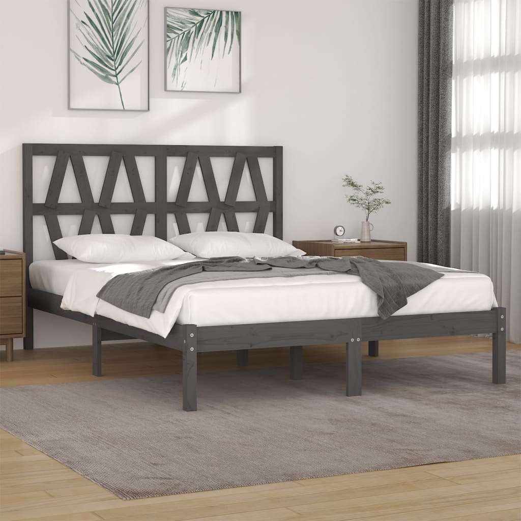 3103995 vidaXL Bed Frame without Mattress Grey Solid Wood 120x200 cm (810014+818612)