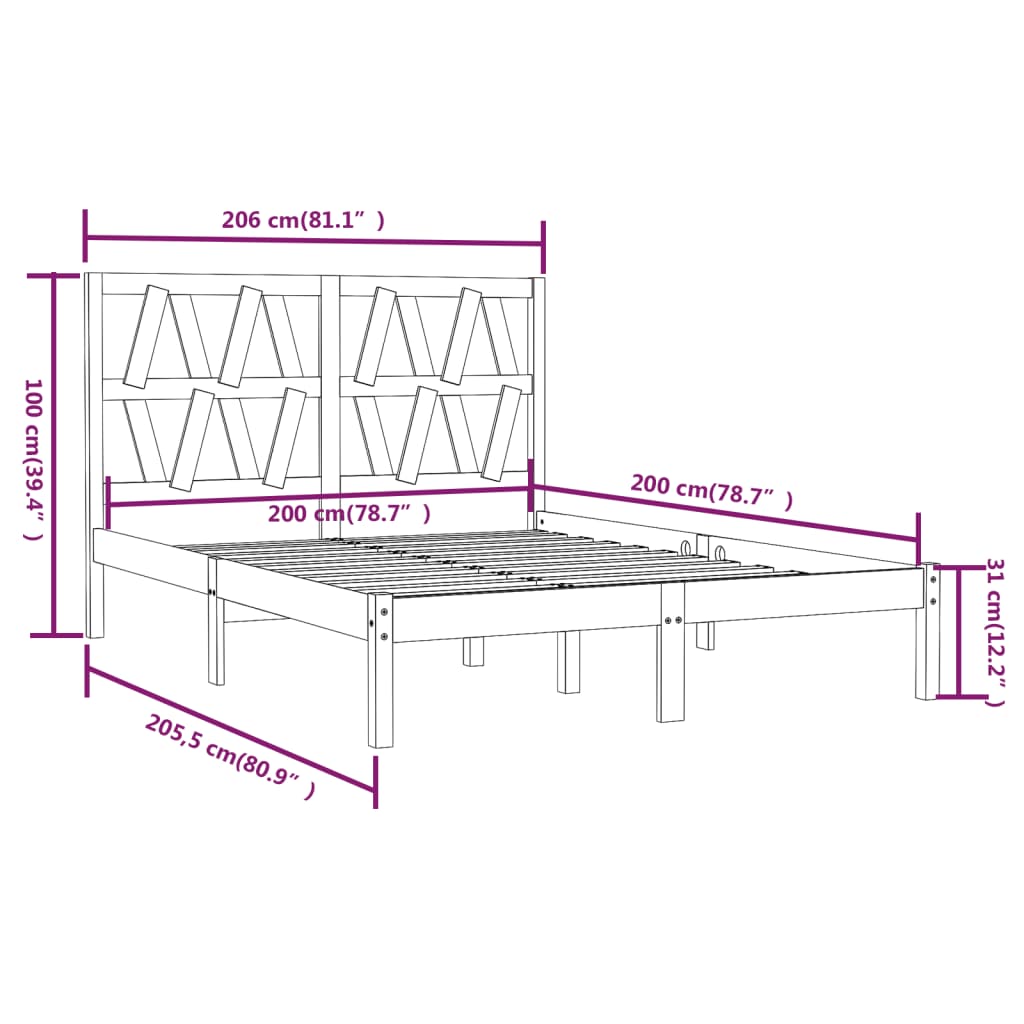 3104020 vidaXL Bed Frame without Mattress Grey Solid Wood 200x200 cm (810039+818642)