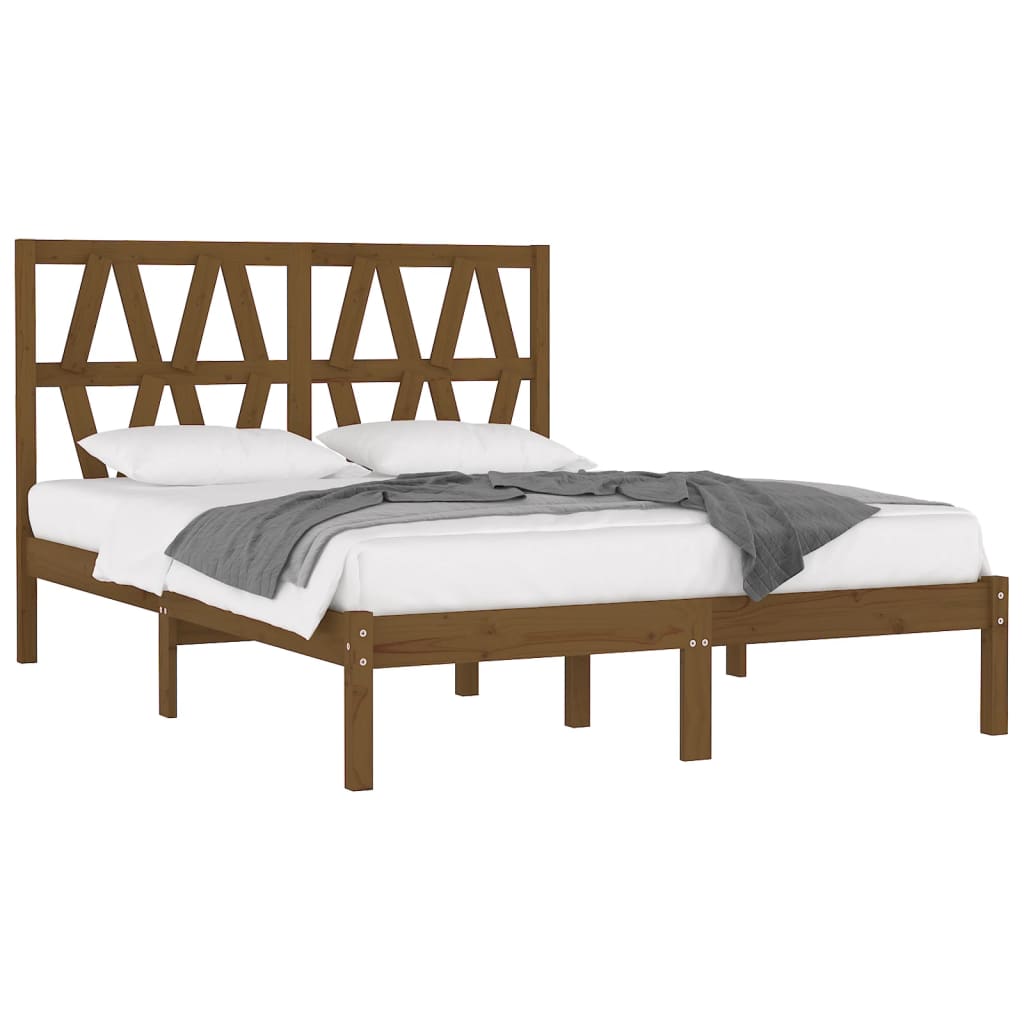 3104021 vidaXL Bed Frame without Mattress Honey Brown Solid Wood 200x200 cm (810040+818643)